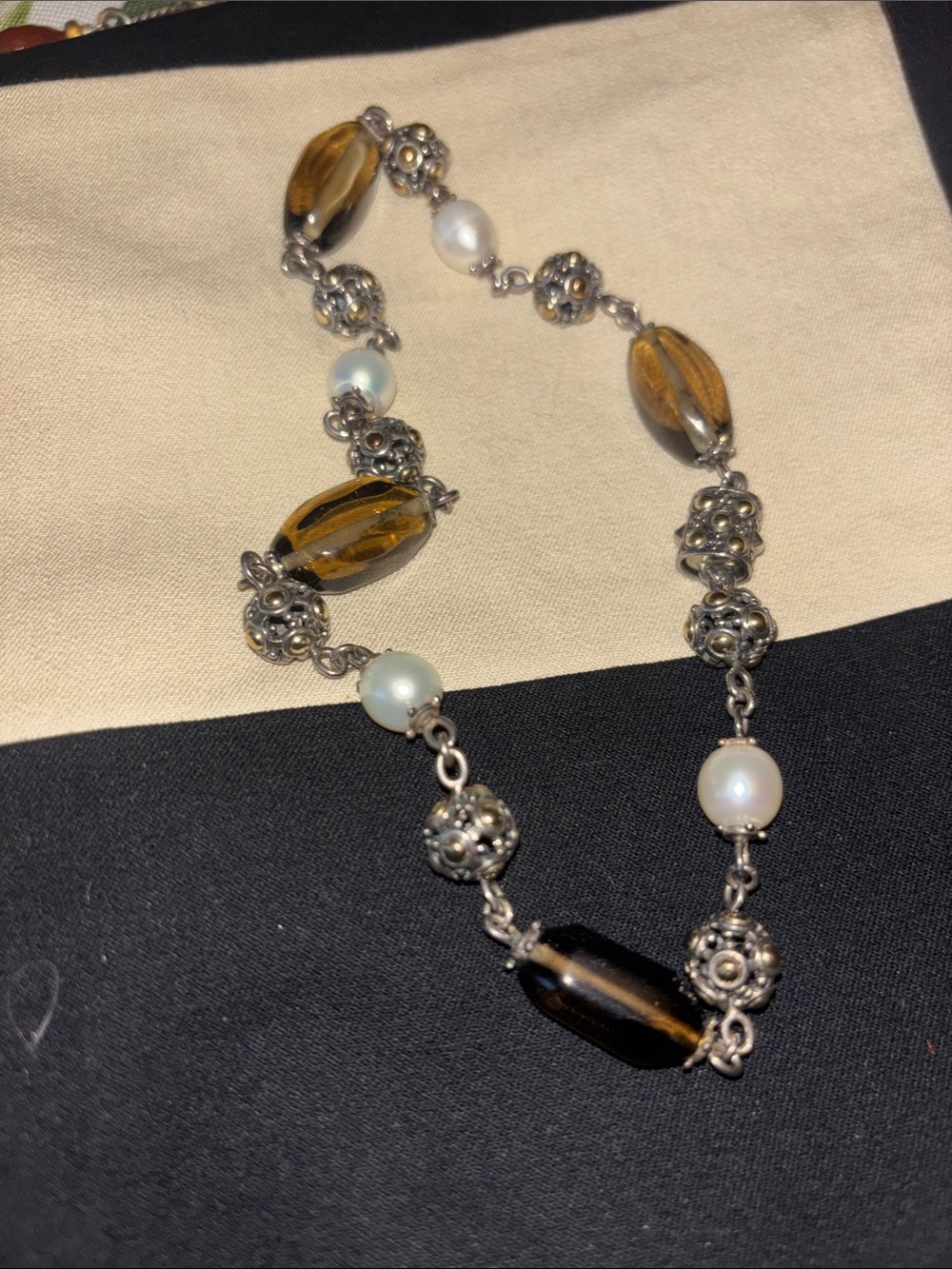 John Hardy ~Jaisimer Collection ct & Silver Pearl , Amber Glass Station Bead